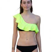 Bikini volante (2024). Estampado bicolor negro/amarillo flúor